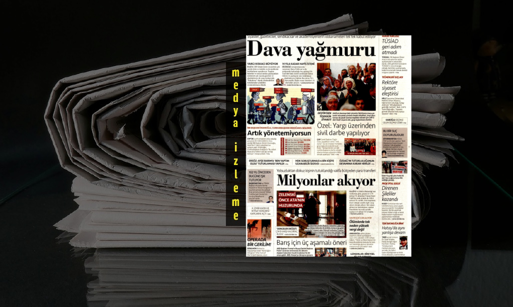 Cumhuriyet gazetesinin manşetinde, akademisyenlere, gazetecilere ve siyasetçilere açılan davalar vardı